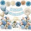 Almaxi Decorazioni Compleanno Bambina Ragazza Donna, Palloncini Compleanno Blu Beige, Addobbi Compleanno con Striscione Happy Birthday Decorazioni, Pompon di Carta per Ragazzo Uomo,Baby Shower Decorazioni
