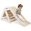 RELAX4LIFE 4 in 1 Triangolo da Arrampicata con Scivolo per Bambini, Scala per Arrampicarsi in Legno, Triangolo Montessori, Parco Divertimenti per Bimbi 1+ Anni (Beige)