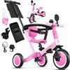 KIDIZ® 6in1 Balance Bike - Triciclo, Triciclo per Bambini, da 1 a 5 anni, capacità di carico fino a 25 kg, incl. Manubrio/Barra di sicurezza/Cintura di sicurezza/Campana e Specchio, Rosa