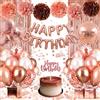 Almaxi Decorazioni Compleanno, Palloncini Compleanno Oro Rosa con Festoni Happy Birthday, Addobbi Compleanno per Bambina/Ragazze/Donna con Tendina a Frange in Lamina, Palloncini 4D e Cuore, Pompons