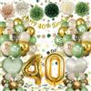 Almaxi Palloncini 40 Anni Compleanno Verde Oro,Decorazioni 40 anni Compleanno Donna Uomo,Festone Happy 40th Birthday,Pompons, Palloncino Cuore Riutilizzabile,40 Anni Decorazioni Festa Compleanno