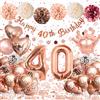 Almaxi 40 Anni Compleanno Donna,Palloncini 40 Anni Compleanno Oro Rosa, Decorazioni Compleanno 40 Anni con Palloncini Cuori e Corone, Striscione Happy 40th Birthday, Pompon di Carta, Decorazioni Festa Donna