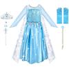 URAQT Set da Principessa, Costume da Principessa Corona Bacchetta Guanti Treccia, Princess Costume Vestiti Principesse Abito delle Ragazze per Natale Carnevale Halloween(140CM)