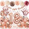 Almaxi Palloncini 18 Anni Compleanno Oro Rosa, Decorazioni 18 Anni Ragazza con Palloncini Compleanno Numero 18 Cuori e Corone, Striscione Happy 18th Birthday,Pompon di Carta, 18 Anni Decorazioni Festa