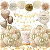 Almaxi Decorazioni Compleanno Bambina Donna, Palloncini Compleanno Beige Oro con Palloncino Cuore Rotondo, Striscione Happy Birthday Decorazioni, Pompon di Carta, Addobbi Compleanno per Bambino Ragazzo Uomo