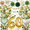 Almaxi Palloncini 60 Anni Compleanno Verde Oro,Decorazioni 60 Anni Compleanno Donna Uomo,Festone Happy 60th Birthday,Palloncino Cuore,Pompons, 60 Anni Decorazioni Festa Compleanno
