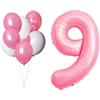 LAC EVERYTHING EVERYWHERE LAC Palloncino Numero 9 Rosa - Addobbi Festa di Compleanno Bambina - Palloncini per Compleanno Rosa e Bianchi ad Aria o Elio - Palloncini a Numeri per Decorazioni Feste