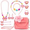 OSDUE Girls Princess Borse, Gioielli Bambina Borsa Ragazzine, Borsa della Peluche con Collana, Peluche Borsetta Bambina con Collana Bracciale Anello e Orecchini Set,Regalo Ragazza