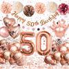 Almaxi 50 Anni Compleanno Donna,Palloncini 50 Anni Compleanno Oro Rosa, Decorazioni Compleanno 50 Anni con Palloncini Cuori e Corone, Striscione Happy 50th Birthday, Pompon di Carta, Decorazioni Festa Donna