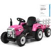 COSTWAY Trattore con Rimorchio Cavalcabile per Bambini 12V, Trattore Elettrico Telecomandato, con Luci e Suoni, 30kg, 3+ Anni (Rosa)