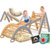 Kidiz® Set di gioco Montessori 7in1 con struttura di arrampicata, arco da arrampicata, scivolo, triangolo di arrampicata in legno con cuscini, lavagna e orologio educativo | Area di gioco interna per