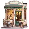 CUTEBEE Book Nook Kit - Casa Delle Bambole Miniature DIY Con Luci LED, Fermalibri In Legno 3D, Decorazione Vintage Crema E Verde Per Librerie, Regalo(Sunny cafe)