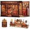 CUTEBEE Book Nook Kit - Casa delle Bambole a Tema Musica Classica, Casa in Miniatura Vintage con Luci LED, Decorazione per Libreria, (Bach Strings)