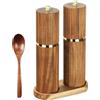 BEZORR Set di 2 macina sale e pepe in legno di acacia, macinino in ceramica, macinino spezie con sottobicchiere, macinino per spezie con macinino regolabile per spezie, pepe, sale 21 cm