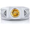 Artik Jewels Naturale Citrino Gemma Con 14K Placcato Oro Bianco Anello Argento per Uomo AJ684