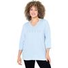 Ulla Popken Shirt, Schriftmotiv, Classic, V-Ausschnitt, 3/4-arm T, Delicato Azzurro, 52/54 IT Donna
