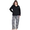 Ulla Popken Pyjama, Zweiteiler, Tunika-Ausschnitt, Langarm Pigiama, Nero, 46-48 Donna