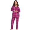 Ulla Popken Pyjama, Flanell, Karo, Reverskragen, Langarm Set di Pigiama, Fuchsia, 52-54 Donna