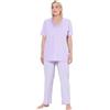 Ulla Popken Pyjama, Satin Detail, Pigiama con Dettagli in Raso, Morning Rise, Lavanda Delicata, 54-56 Große Größen Donna