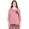 Ulla Popken Pyjamashirt, U-Boot-Ausschnitt, 3/4-arm, Biobaumwolle Parte Superiore del Pigiama, Rosa Antico, 60/62 IT Donna
