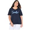 Ulla Popken Maglietta da Donna Taglie Forti, Taglie Forti, con Scritta soffice, Classica, Blu Marino, 64-66 Plus