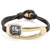 Uno de 50 | Bracciale in pelle | Lega metallica | Placcato oro 18 carati | Cristallo nero sfaccettato | Gioiello fatto a mano | Prodotto in Spagna