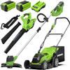 Greenworks 40V Tagliaerba a Batteria Ampiezza di Taglio 35cm con 2x 2Ah Batterie e Caricabatterie G40LM35K2X Bonus 40V Tagliabordi a Batteria Solo Macchina G40LT & Aspiratore Soffiatore GD40BV