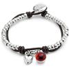 Uno de 50 Bracciale argento sterling placcato con perline, pelle e vetro di Murano rosso