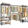 SONGMICS Appendiabiti per Carichi Pesanti, Armadio Portatile con Ripiani in Rete Regolabili e Barre Appendiabiti Estensibili, Ganci, 40 x (177-220) x 193 cm, Nero Inchiostro LGR438BH01