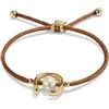 UNO DE 50 Bracciale DE HILO EFECTO SEDA MARRÓN CON PERLA SHELL FORNITURA BAÑADA EN oro 18K- Min. Perímetro: 14,5 Máx. Perímetro: 17,5