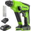 Greenworks Tools Perceuse à percussion sans fil GD24SDS1K2 (Li-Ion 24V SDS 1.2 Joule, calcestruzzo, martello/foratura, 2 modalità velocità, batteria al litio da 2 Ah e caricatore), Grey, Green, Black