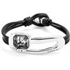 Uno de 50 | Bracciale rigido | Lega metallica | Placcato argento sterling | Cristallo nero sfaccettato | Gioiello fatto a mano | Prodotto in Spagna