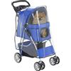 PawHut Passeggino per Cani Pieghevole, Carrozzina per Animali con Copertura Antipioggia, Catarifrangenti, Ruote Girevoli a 360°, Freni e Cuscino Lavabile, Blu