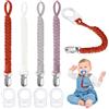 Aolso Catenella Portaciuccio, 4 Pezzi Catenella Ciuccio con 4 Pezzi Anello Adattatore Clip, Stile intrecciato Catena per Ciuccio in Cotone, per Regalo Nascita Battesimo Baby Compleanno Natale-grigio