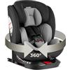 tectake® Seggiolino Auto I-Size con ISOFIX e Top Tether, Omologazione ECE R129, Protezione Impatti, Cintura sicurezza a 5 punti, Bambini da 40 a 150 cm, max 36 kg, girevole 360° - Grigio Chiaro/Nero
