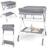 COSTWAY Fasciatoio Pieghevole per Bambini, Fasciatoio Portatile con Altezza Regolabile a 3 Livelli, Fasciatoio Neonato con Ruote di Bloccabili, Ripiano, Porta Asciugamani, per 0-12 Mesi (Grigio)