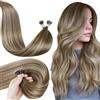 LaaVoo Extension Capelli Veri Nanoring Balayage Marrone Extension Nano Capelli Veri Invisible Marrone Chiaro Con Biondo Platino a Marrone Chiaro 45cm 50g 50ciocche #8/60/8