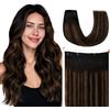 hotbanana Extension Capelli Veri con Filo Invisibile, 40cm 95g Nero Naturale con Riflessi Dorati Capelli Umani Remy Lisci, Invisible Wire Hair Extensions, Extension in Capelli Veri Invisibles