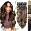 SEGO Extension Capelli Clip 4 PCS Estensioni Clip in Hair Ricci Ondulati Sintetici Posticci Mossi Donna 55 cm Castano misto Biondo medio