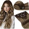 LaaVoo Extension Capelli Veri Clip, Balayage Marrone Cioccolato a Caramello e Biondo, 60cm 150g 7pcs, Capelli Veri Umani, Lunga Durata, per Cerimonie Importanti, Colore 4-4-27