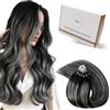 Hetto Extension Capelli Veri Microring Balayage Nero & Argento - Remy Capelli Umani Estensioni, Invisibile Adesive, Look Naturale per Uso Quotidiano 50g 50ciocche 55cm