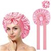 ACWOO Cuffia Seta Capelli Notte, Berretto di Seta Donna, Berretto da Notte Raso Elastico, Cuffia Capelli Ricci Notte con Nastri Regolabili per Protezione dei Capelli Ricci Lunghi, Rosa