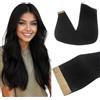 DOORES Extension Capelli Veri Biadesivo, Nero Jet 50cm 20 pollice 50g 20pcs, Remy Hair Extensions Umano Extension Bioadesive Capelli Lisci
