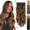 SEGO 55 cm Extension Capelli Clip 4 Fasce Estensioni Clip in Hair Ricci Ondulati Sintetici Posticci Mossi Donna Castano cioccolato misto Sandy Brown