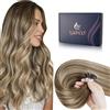 LaaVoo Extension Nano Ring Capelli Veri Balayage Marrone Scuro a Marrone Chiaro e Biondo Extension Capelli Veri Nano Lisci Remy Estensione Dei Capelli Nanoring Invisible 50cm 50g 50ciocche #3/8/24