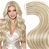 LaaVoo Extension Biadesive Capelli Veri 20pz Biondo Chiaro con Riflessi Biondi Dorati Extension Capelli Veri Biadesivo Invisibile 30cm 30g #16/22