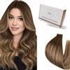 Hetto Extension Capelli Veri Biadesivo Balayage Marrone chiaro & Biondo miele - Remy Capelli Umani Tape Estensioni, Invisibile Adesive, Look Naturale per Uso Quotidiano 20pcs 30g 30cm