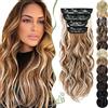 SEGO 55 cm Extension Capelli Clip 4 Fasce Estensioni Clip in Hair Ricci Ondulati Sintetici Posticci Mossi Donna Marrone chiaro misto Biondo candido