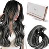 Hetto Extension Capelli Veri Cheratina Balayage Nero & Argento - Remy Capelli Umani U Tip Estensioni, Invisibile Adesive, Look Naturale per Uso Quotidiano 50g 50ciocche 55cm