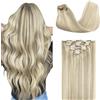 GOO GOO Extension Capelli Veri Clip, 55cm 120g 7pezzi, 17A/60A Biondo cenere con riflessi biondo platino, Extension Clip Capelli Veri, Remy Umani Naturali Extension Capelli Clip